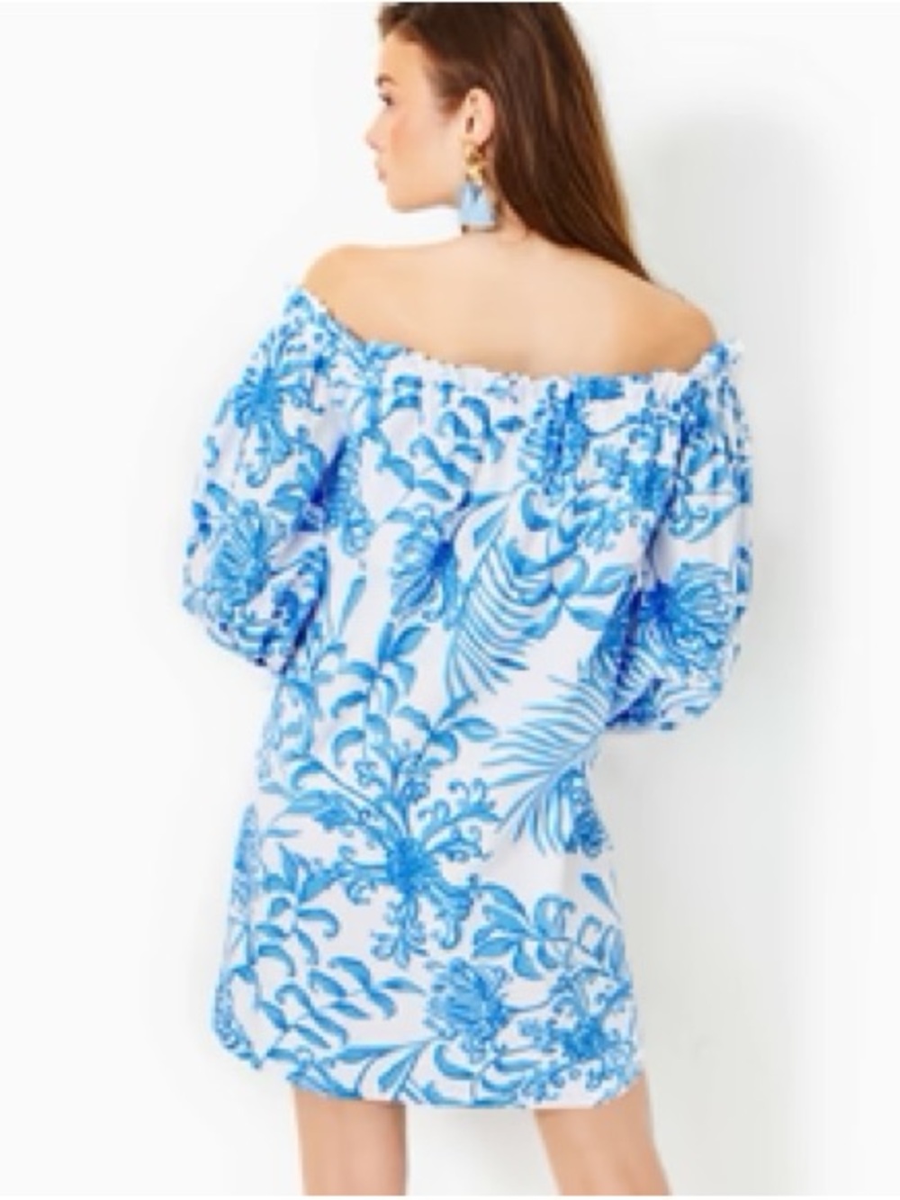 Lilly Pulitzer White and Blue Off-Shoulder Floral Dress - Picture 4 of 5